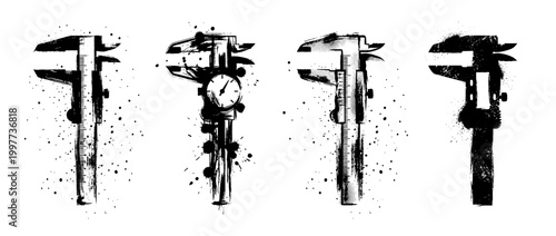 caliper , Grunge brush distressed paint splatter vector set 