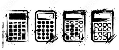 calculator , Grunge brush distressed paint splatter vector set 