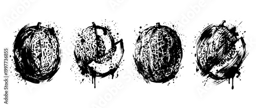 cantaloupe , Grunge brush distressed paint splatter vector set 