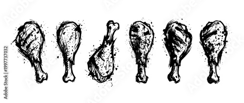 chicken leg , Grunge brush distressed paint splatter vector set 