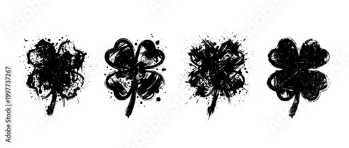 clover , Grunge brush distressed paint splatter vector set 