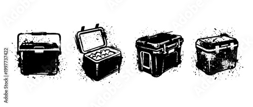 cooler box , Grunge brush distressed paint splatter vector set 