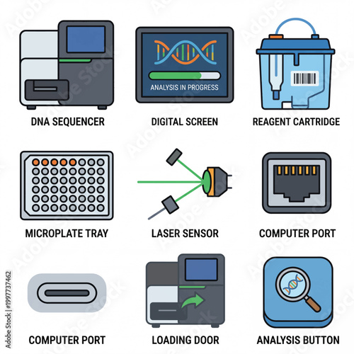 Scientific laboratory equipment and components for genetic analysis.