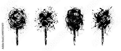 cotton candy , Grunge brush distressed paint splatter vector set 
