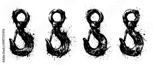crane hook , Grunge brush distressed paint splatter vector set 