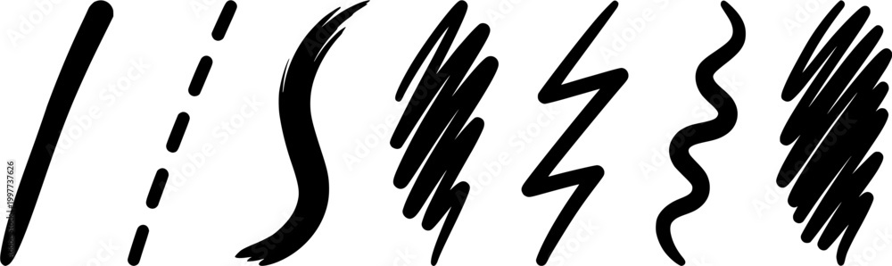 Obraz premium Hand drawn marker lines and scribbles including wavy underlines and zigzag elements offering a versatile graphic resource for highlighting information and adding a unique doodle effect to