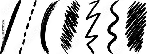 Hand drawn marker lines and scribbles including wavy underlines and zigzag elements offering a versatile graphic resource for highlighting information and adding a unique doodle effect to