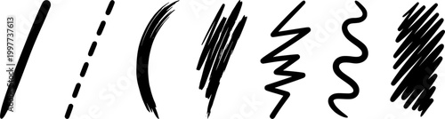 Hand drawn marker lines and scribbles including wavy underlines and zigzag elements offering a versatile graphic resource for highlighting information and adding a unique doodle effect to