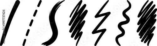 Hand drawn marker lines and scribbles including wavy underlines and zigzag elements offering a versatile graphic resource for highlighting information and adding a unique doodle effect to