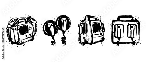 defibrillator , Grunge brush distressed paint splatter vector set 