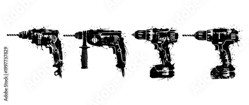 drill , Grunge brush distressed paint splatter vector set 