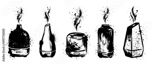 essential oil diffuser , Grunge brush distressed paint splatter vector set 