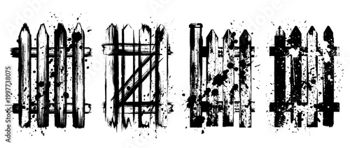 fence , Grunge brush distressed paint splatter vector set 