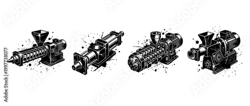 extruder , Grunge brush distressed paint splatter vector set 