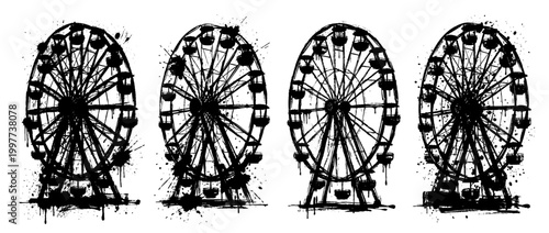 ferris wheel , Grunge brush distressed paint splatter vector set 