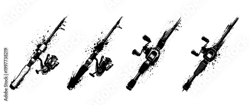 fishing rod , Grunge brush distressed paint splatter vector set 