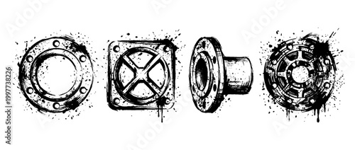 flange , Grunge brush distressed paint splatter vector set 