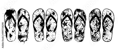 flip flops , Grunge brush distressed paint splatter vector set 