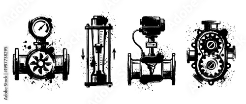 flow meter , Grunge brush distressed paint splatter vector set 