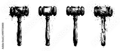 gavel , Grunge brush distressed paint splatter vector set 