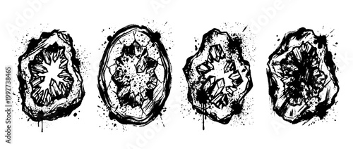 geode , Grunge brush distressed paint splatter vector set 