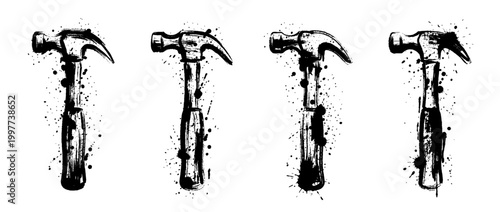 hammer , Grunge brush distressed paint splatter vector set 