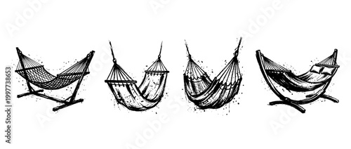 hammock , Grunge brush distressed paint splatter vector set 