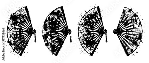 hand fan , Grunge brush distressed paint splatter vector set 