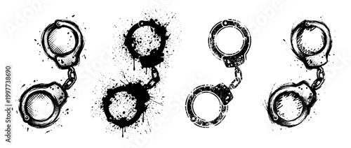 handcuffs , Grunge brush distressed paint splatter vector set 