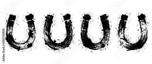 horseshoe magnet , Grunge brush distressed paint splatter vector set 