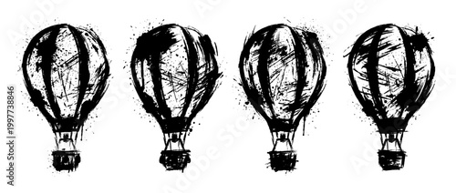 hot air balloon , Grunge brush distressed paint splatter vector set 