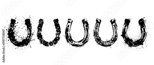 horseshoe , Grunge brush distressed paint splatter vector set 