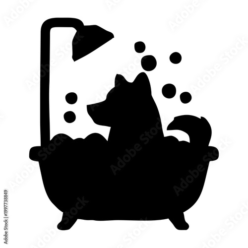 Silhouette of a Dog Enjoying a Bubble Bath in a Clawfoot Tub.