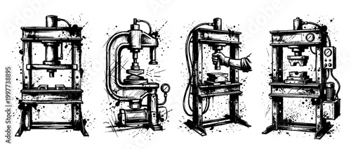 hydraulic press , Grunge brush distressed paint splatter vector set 