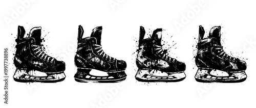 ice skates , Grunge brush distressed paint splatter vector set 