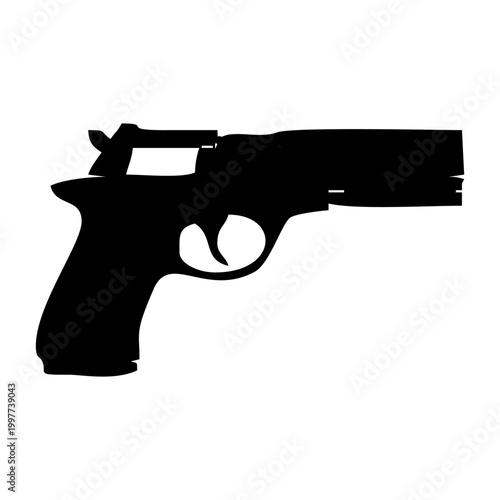 Silhouette of a handgun pistol isolated on white background.