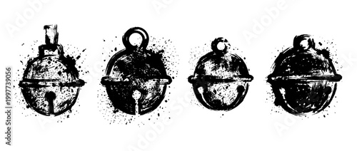 jingle bell , Grunge brush distressed paint splatter vector set 