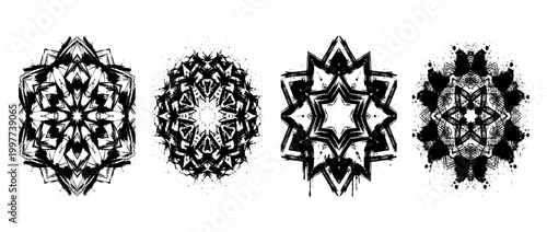 kaleidoscope , Grunge brush distressed paint splatter vector set 