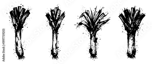 leek , Grunge brush distressed paint splatter vector set 