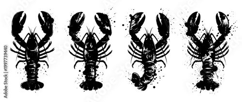 lobster , Grunge brush distressed paint splatter vector set 