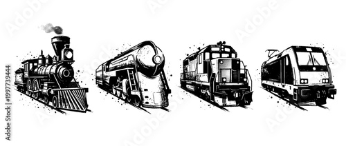 locomotive , Grunge brush distressed paint splatter vector set 