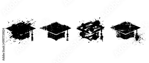 mortar board , Grunge brush distressed paint splatter vector set 