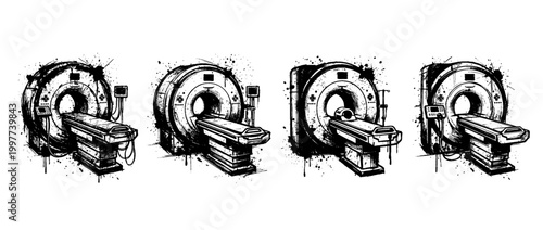 mri scanner , Grunge brush distressed paint splatter vector set 