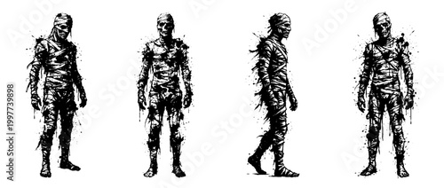 mummy , Grunge brush distressed paint splatter vector set 