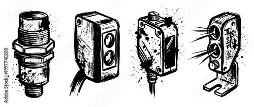 photoelectric sensor , Grunge brush distressed paint splatter vector set 