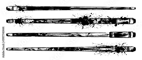 pool cue , Grunge brush distressed paint splatter vector set 
