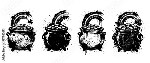 pot of gold , Grunge brush distressed paint splatter vector set 