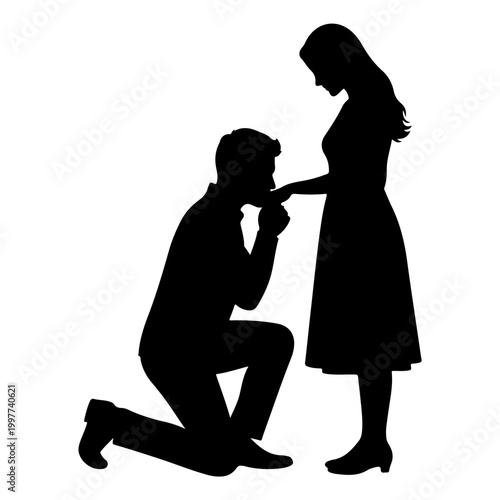 Silhouette of a Man Proposing to a Woman.