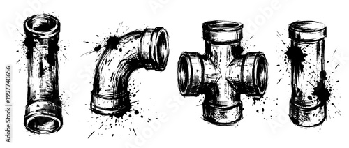 pvc pipe , Grunge brush distressed paint splatter vector set 