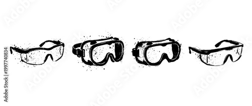 safety goggles , Grunge brush distressed paint splatter vector set 